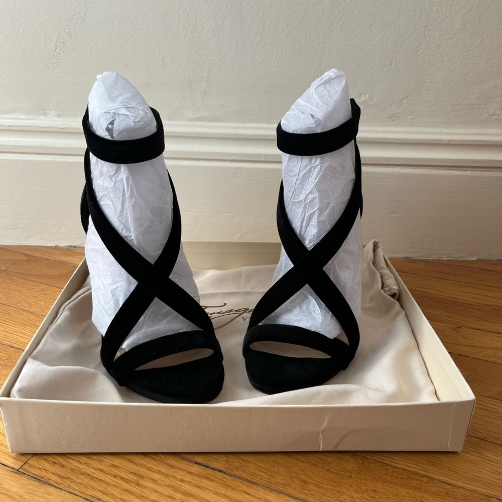 IM-Devin Black Velvet Dress Sandals - Imagine by Vince Camuto